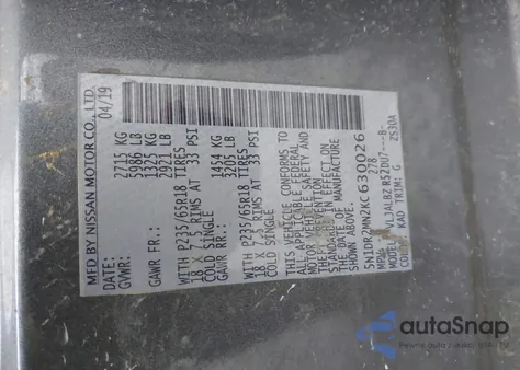 2019 Nissan Pathfinder S z USA, uszkodzony, nr VIN 5N1DR2MN2KC630026